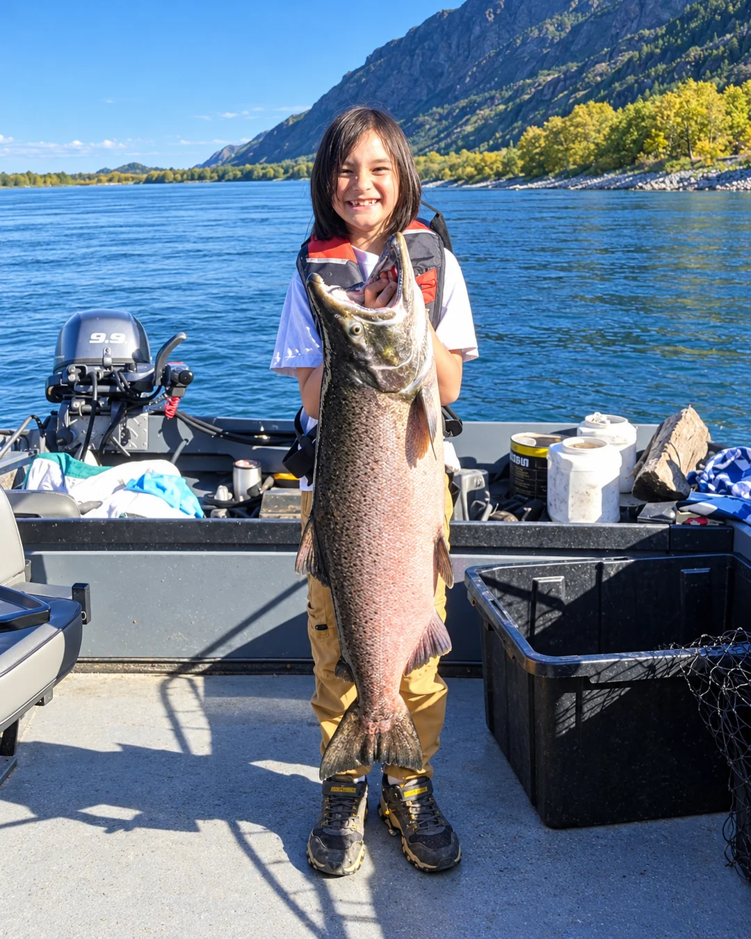 Customer holding a Columbia River salmon